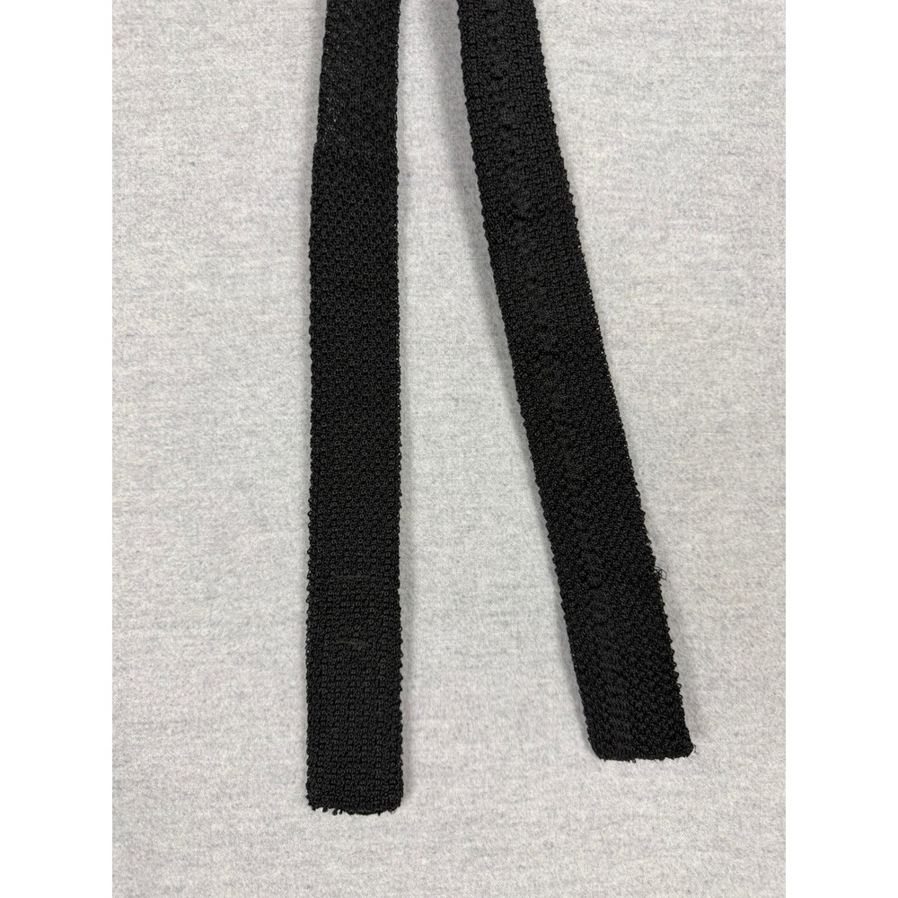 Vintage 50s DuPont Dacron Knit Skinny Tie Black Square End Mid Century Retro 2"